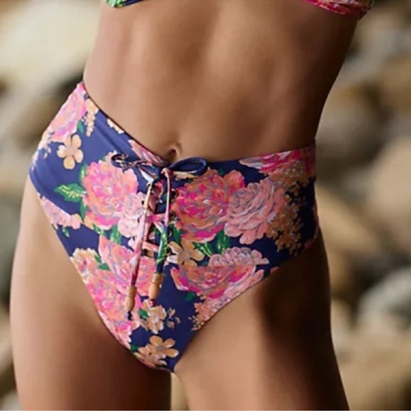 Anthropologie Maaji Reversible High Rise Floral Bikini Bottom‎  New L - Picture 1 of 9